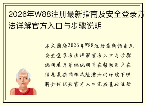 2026年W88注册最新指南及安全登录方法详解官方入口与步骤说明 2026年W88注册最新指南及安全登录方法详解官方入口与步骤说明